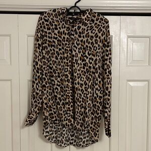 Zara Woman Leopard Print Button-Up Blouse - Tan, Black, Brown